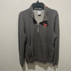 Victoria's Secret PINK Charcoal Quarter Zip-Up Pullover Sweater with Pink Accent